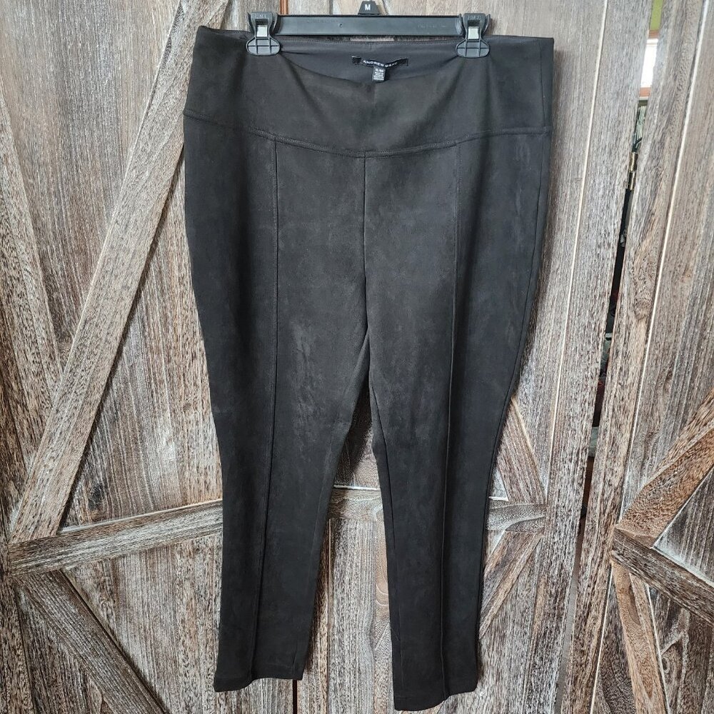 Andrew Marc Size XL Suede Like Seamed Black Leggings Elastic Waist‎ Stretchy EUC